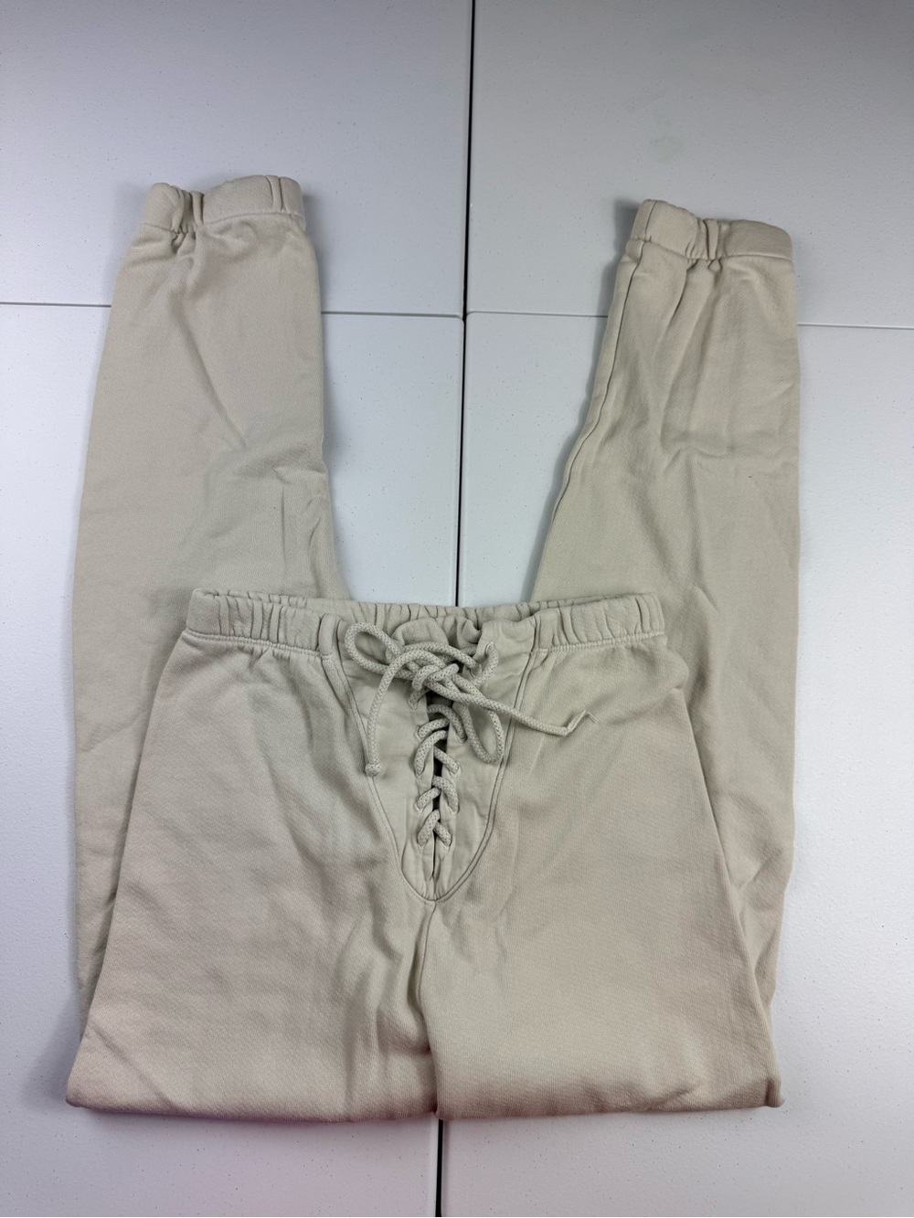 Joah Brown Cream Lace-Up Drawstring Jogger Pants